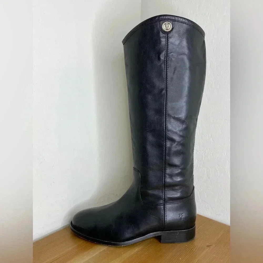 NEW FRYE Melissa Button 2 Black Leather Equestrian Boots Women’s Size 5.5B - Picture 4 of 14